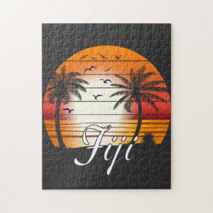 Vintage Fiji Palm Trees Summer Beach Jigsaw Puzzle