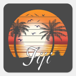 Vintage Fiji Palm Trees Summer Beach Square Sticker