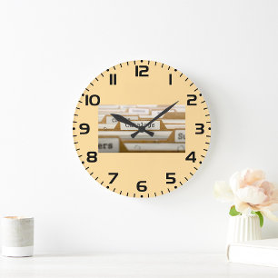 Vintage File Folder Catalogues Tab Organization Large Clock