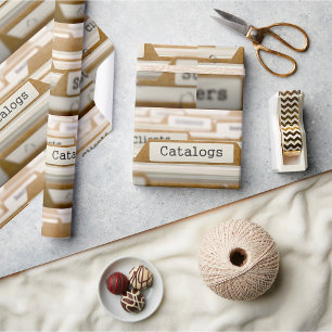 Vintage File Folder Catalogues Tab Organization Wrapping Paper