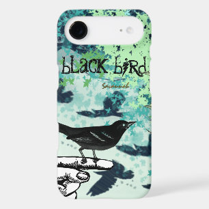 Vintage fille Aqua Black Bird Motif Iphone