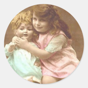 vintage fille avec autocollant poupée