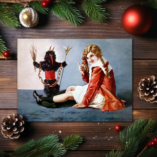 Vintage fille avec Krampus carte de Noël