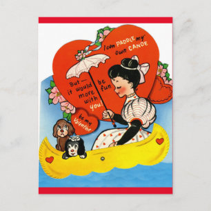 Vintage fille & chien en Canoë Valentine Carte pos