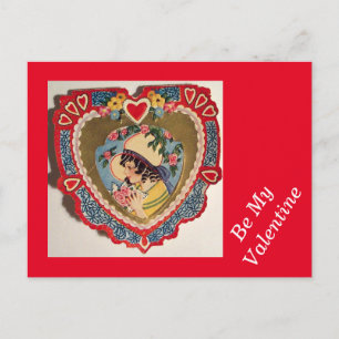 Vintage fille dans le coeur Valentine carte postal