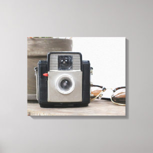 Vintage Film Camera Flower Pot & Glasses 16x20 Canvas Print