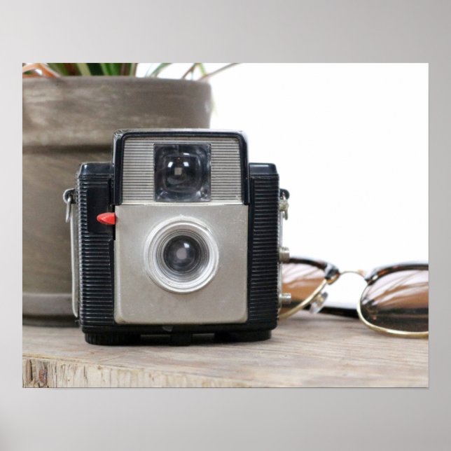 Vintage Film Camera Flower Pot & Glasses 16x20 Poster (Front)