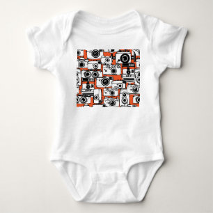Vintage film cameras, seamless pattern. baby bodysuit