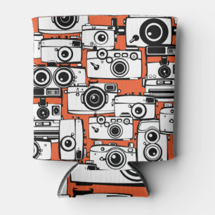 Vintage film cameras, seamless pattern. can cooler