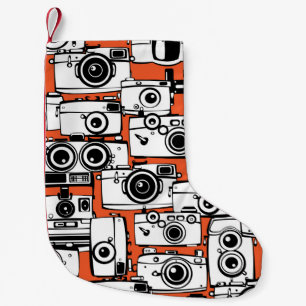 Vintage film cameras, seamless pattern. small christmas stocking