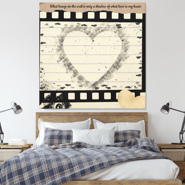 Vintage Film Heart Collage Stretched Canvas Print (Insitu(Bedroom))