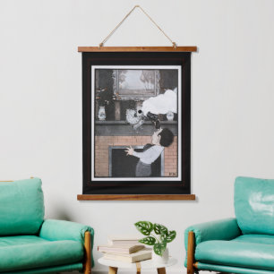 Vintage Fine Art Child Gun Mantle   Hanging Tapestry