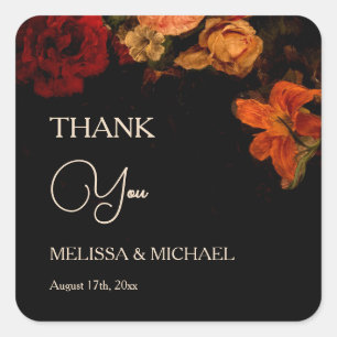 Vintage Fine Art Dark Floral Wedding Thank You Square Sticker