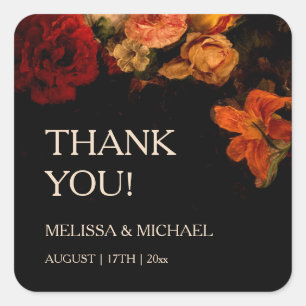 Vintage Fine Art Dark Floral Wedding Thank You Square Sticker