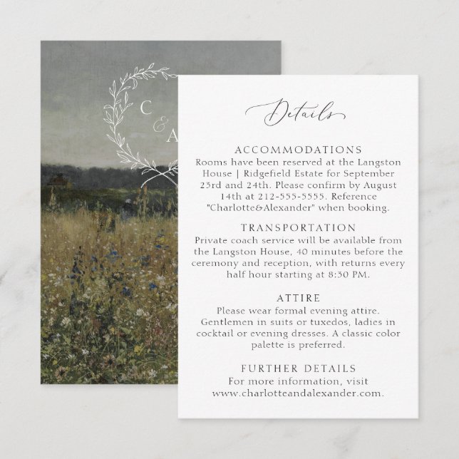 Vintage, Fine art inspired wedding details  Enclosure Card (Front/Back)