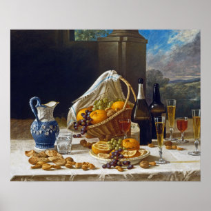 Vintage Fine Art Still Life with Wine and Fruit Poster