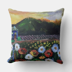 Vintage Fine Folk Art Field of Flowers Pattern Throw Pillow