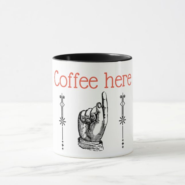 vintage finger pointing hand black and white mug (Center)