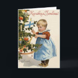 Vintage Finnish Hauskaa Joulua Christmas Card<br><div class="desc">Retro / Vintage Finnish Christmas greeting card.  Adorable Finnish baby with flag of Finland and Christmas tree!  Hauskaa Joulua!  Merry Christmas!</div>
