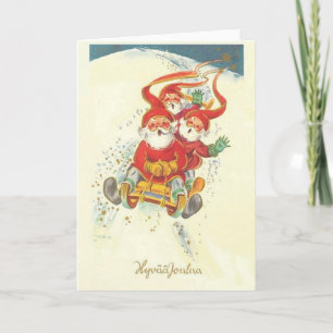 Vintage Finnish Santa Hyvää Joulua Christmas Car Holiday Card