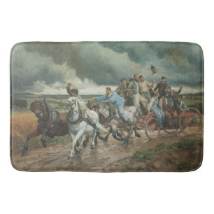 Vintage Fire Engine (by Eugène Burnand) Bath Mat