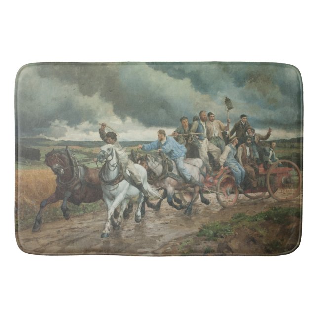 Vintage Fire Engine (by Eugène Burnand) Bath Mat (Front)