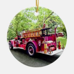 Vintage Fire Engine Ceramic Ornament
