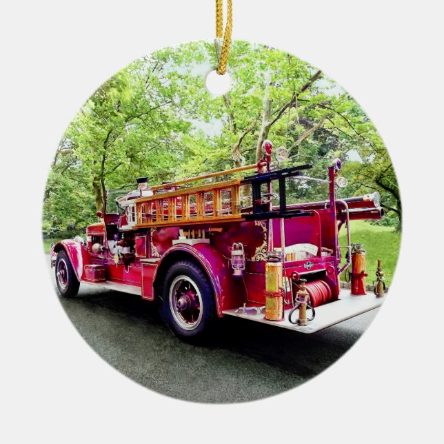 Vintage Fire Engine Ceramic Ornament (Front)