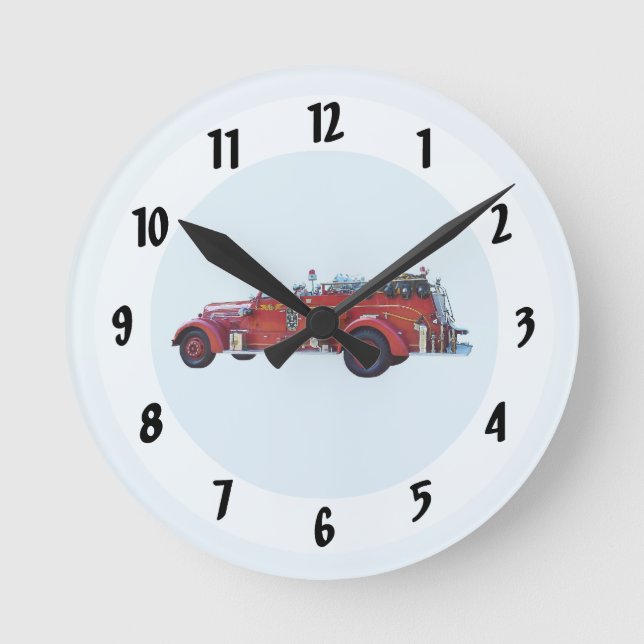 Vintage Fire Engine Round Clock (Front)