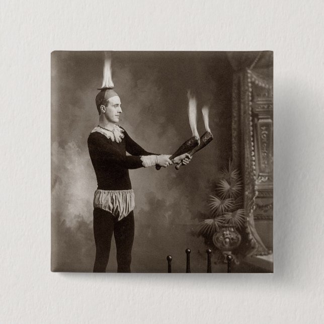 Vintage Fire Juggler 2 Inch Square Button (Front)