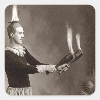 Vintage Fire Juggler Square Sticker