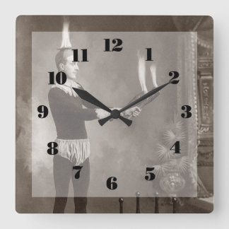 Vintage Fire Juggler Square Wall Clock