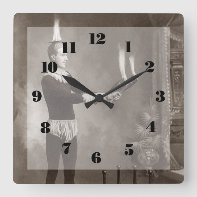 Vintage Fire Juggler Square Wall Clock (Front)