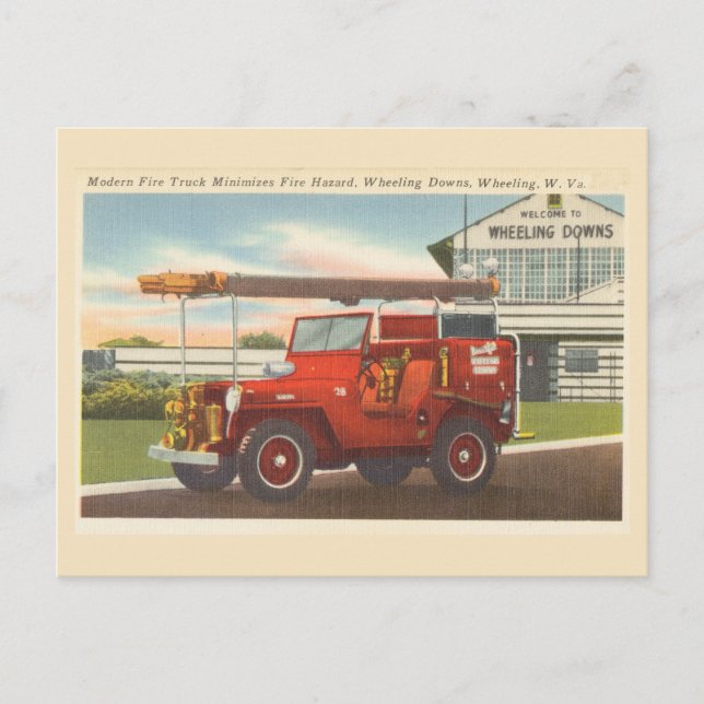 Vintage Fire Truck 1940s Wheeling West Virginia Postcard (Front)