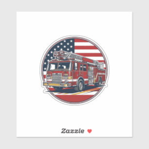 Vintage Fire Truck American Flag Circle Vector Shi