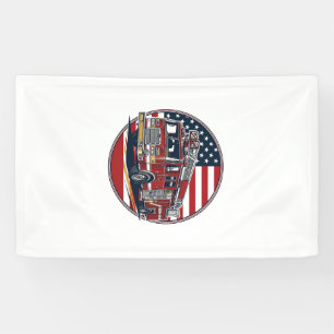Vintage Fire Truck American Flag Circle Vector Shi Banner