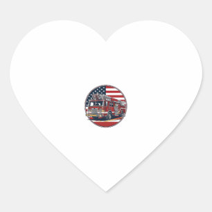 Vintage Fire Truck American Flag Circle Vector Shi Heart Sticker
