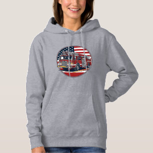 Vintage Fire Truck American Flag Circle Vector Shi Hoodie