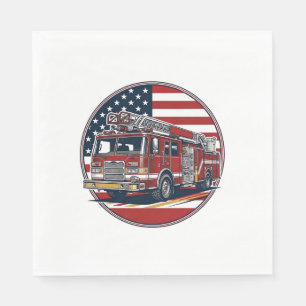 Vintage Fire Truck American Flag Circle Vector Shi Napkin