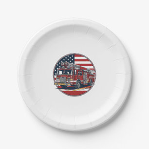 Vintage Fire Truck American Flag Circle Vector Shi Paper Plate