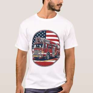 Vintage Fire Truck American Flag Circle Vector Shi T-Shirt