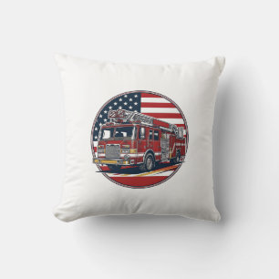 Vintage Fire Truck American Flag Circle Vector Shi Throw Pillow
