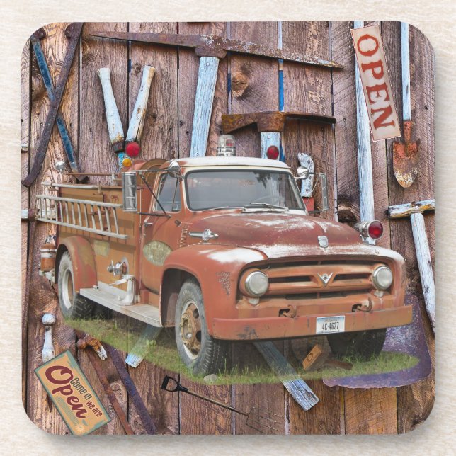 Vintage Fire Truck Antique Tools Coaster (Front)
