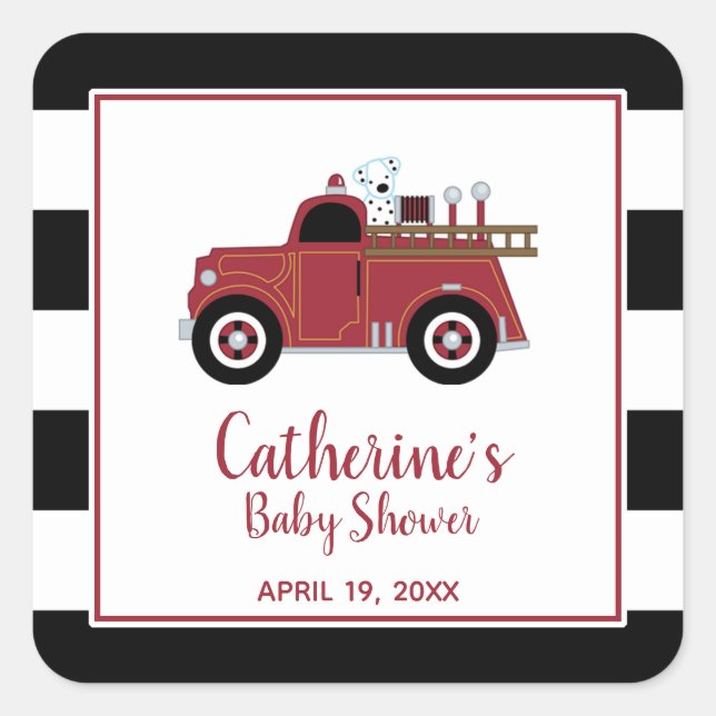 Vintage Fire Truck Baby Shower Sticker (Front)