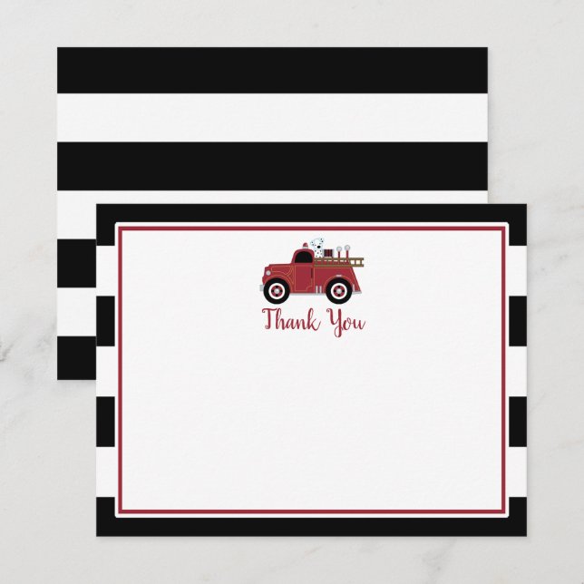 Vintage Fire Truck Baby Shower Thank You Card (Front/Back)