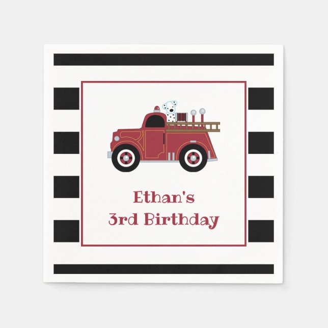 Vintage Fire Truck Birthday Napkins (Front)