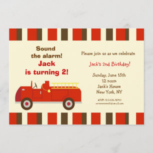 Vintage Fire Truck Birthday Party Invitations