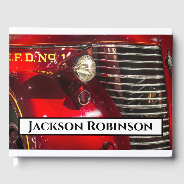 Vintage Fire Truck Celebration of Life Guest Book (Front)