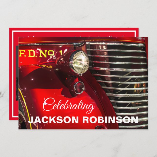 Vintage Fire Truck Celebration of Life Invitation (Front/Back)