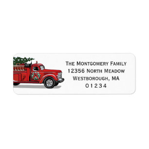 Vintage Fire Truck Christmas Tree Return Address
